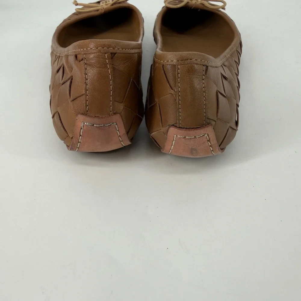 Tory Burch Carlyle Woven Leather Ballet Flats Brown Bow Logo Women's 7M